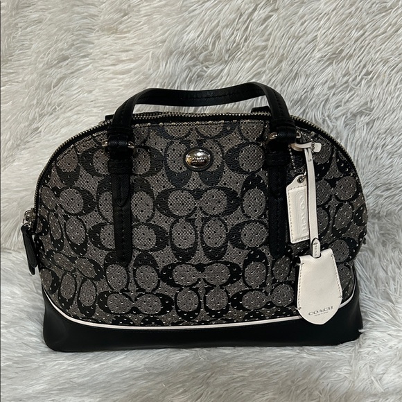 Coach Handbags - Coach Peyton Perforated Black and Gray Domed Satchel